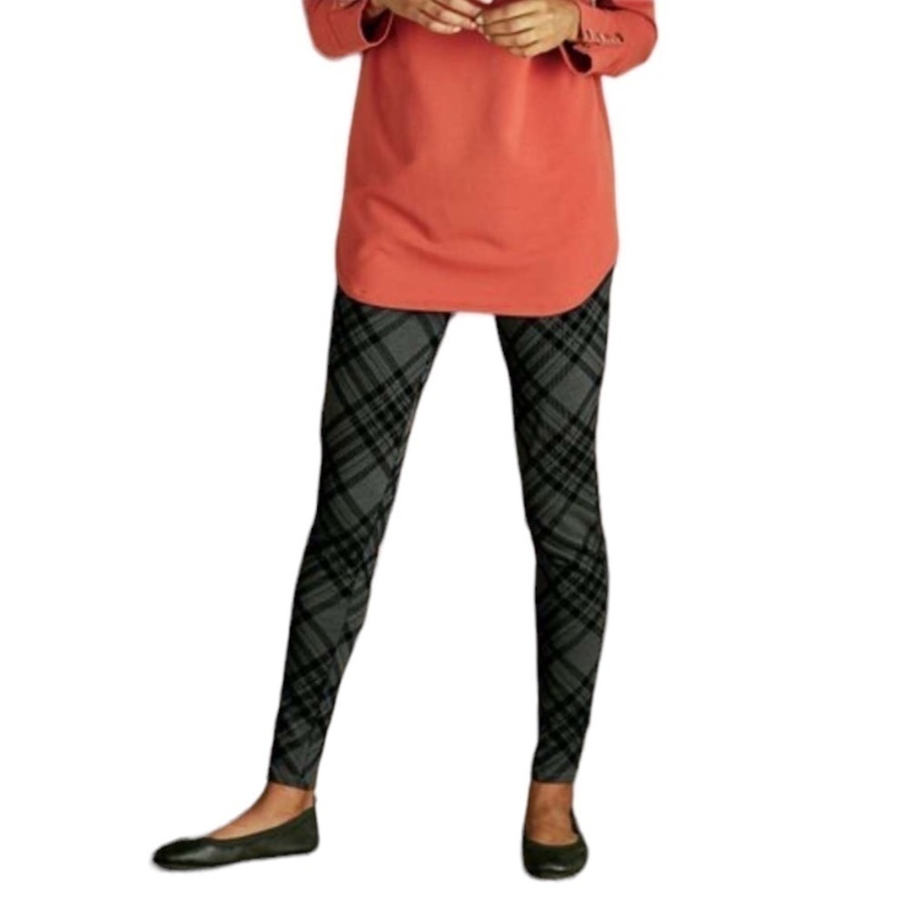Soft Surroundings Gray Black Plaid Pull On Leggings